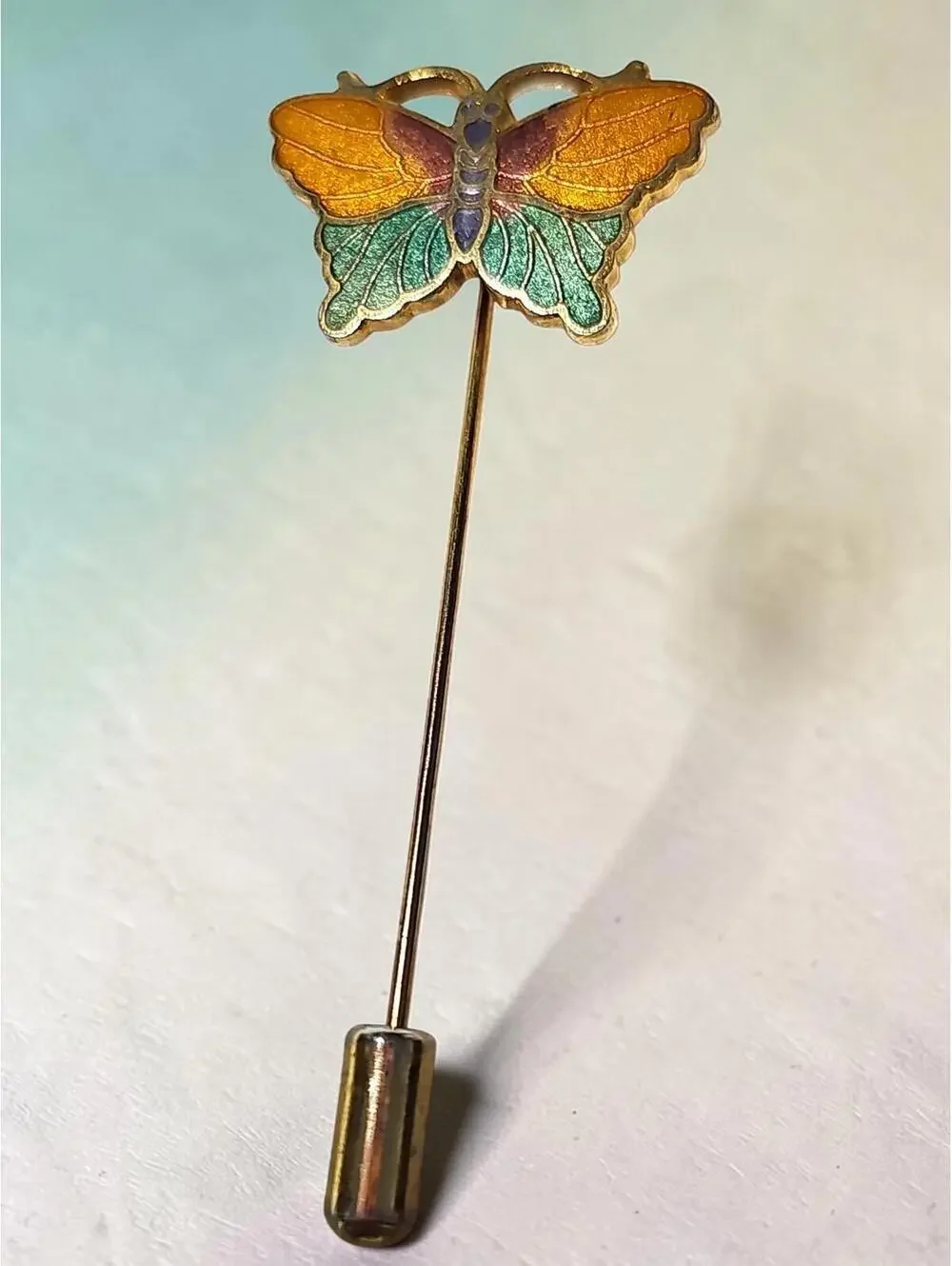 Vintage Butterfly Stick Pin Lapel Gold Tone